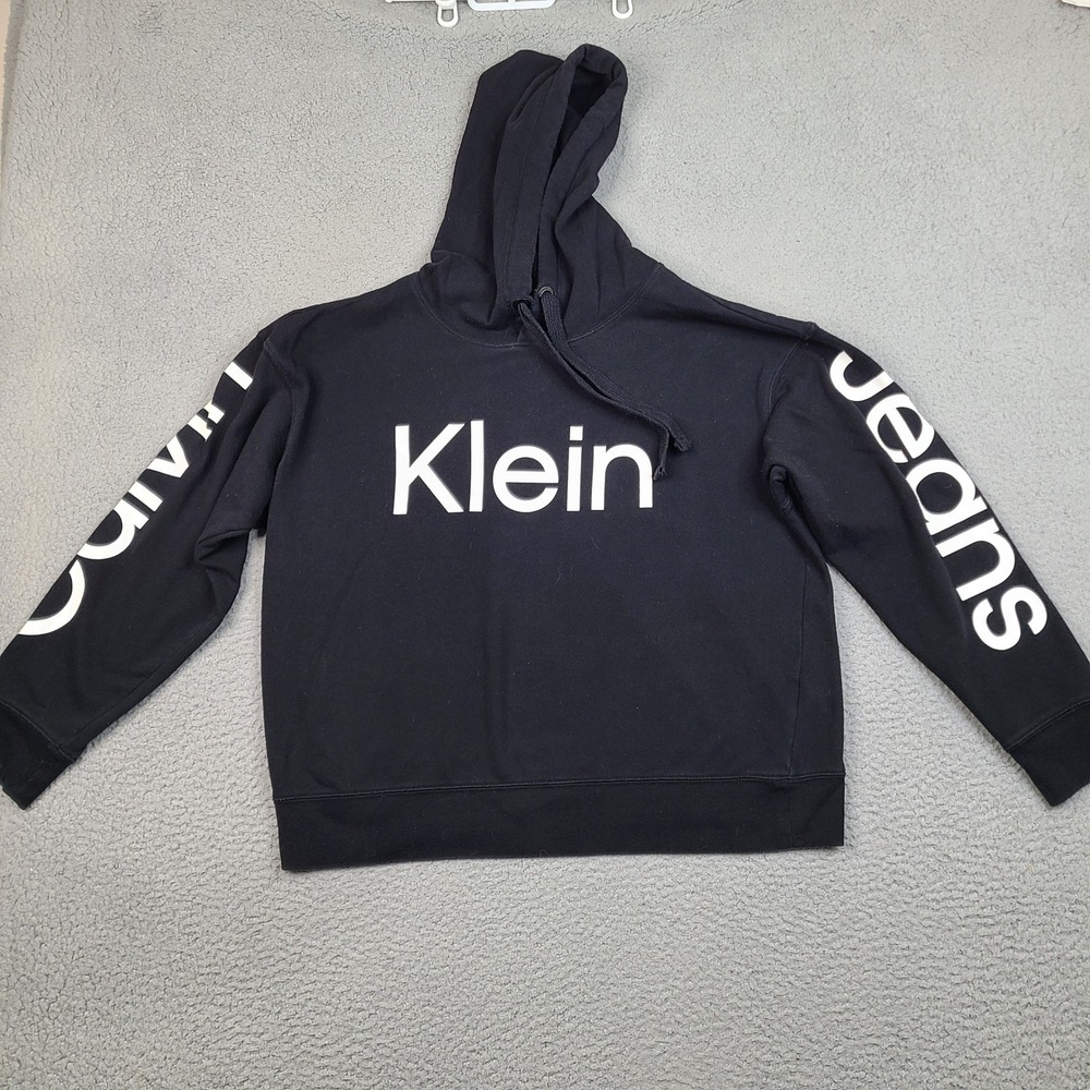 Calvin Klein Jeans Hoodie Sweatshirt Womens XL Black Logo Graphic Pullover